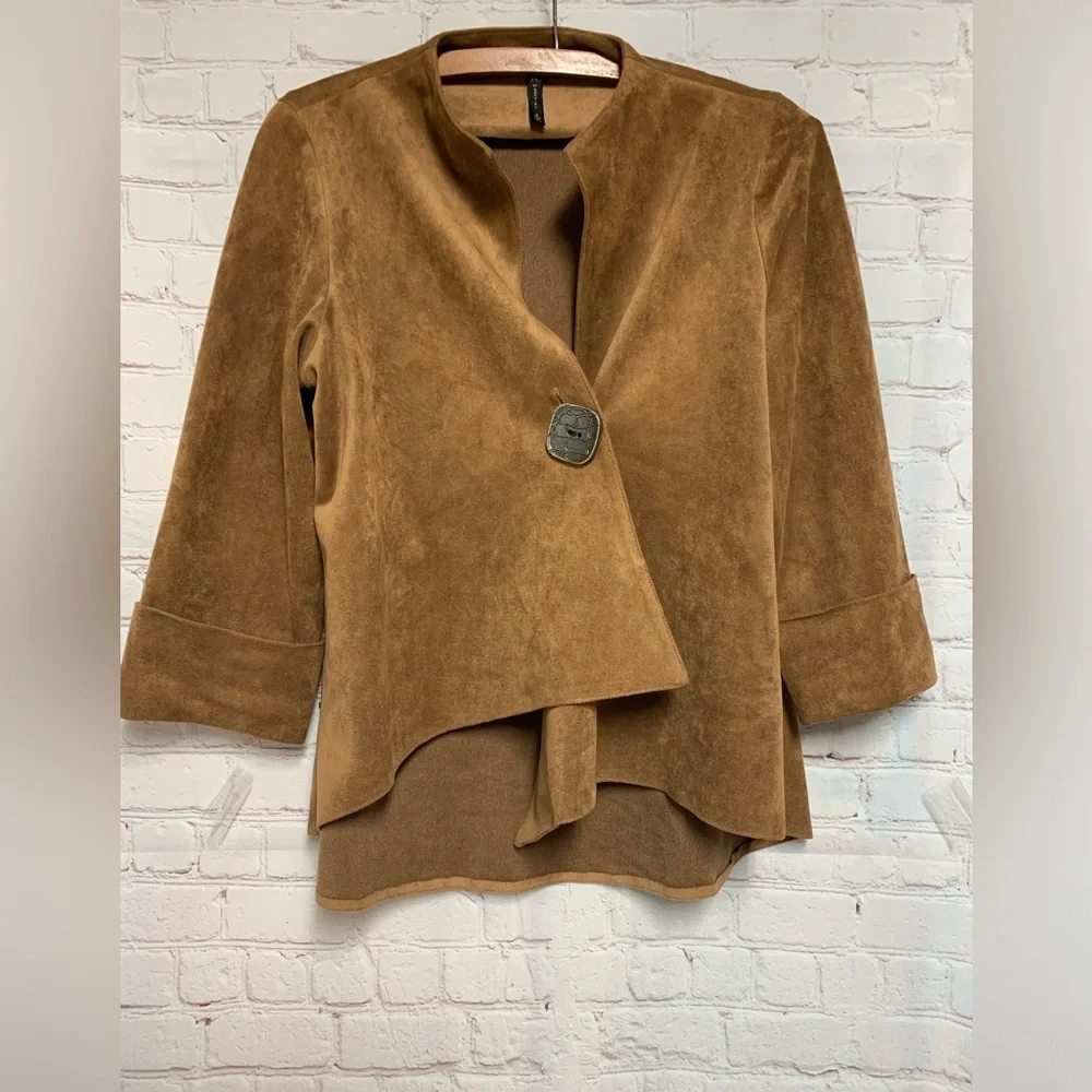 IC Collection Brown Faux Suede Women's Jacket Size S - Picture 1 of 5